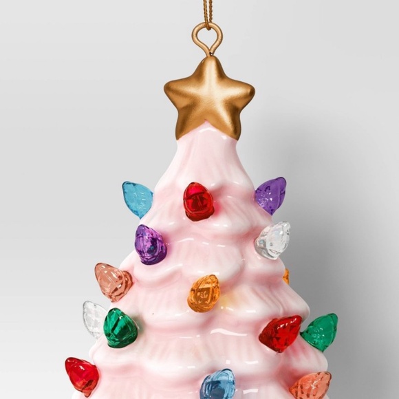 ❤️ CHRISTMAS LIT CERAMIC RETRO HOLIDAY ORNAMENT PINK NEW - Picture 4 of 4
